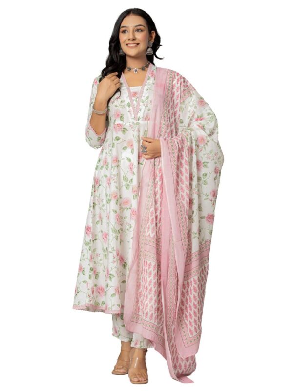 Amayra Women's Cotton Printed Anarkali Kurta with Palazzo Pants and Dupatta