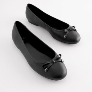 Black Forever Comfort® Round Toe Leather Ballerina Shoes
