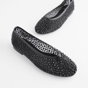 Black Forever Comfort® Round Toe Mesh Jewel Ballerinas Shoes