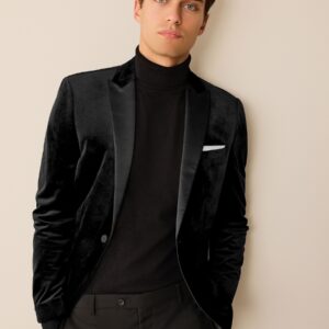 Black Regular Fit Velvet Blazer