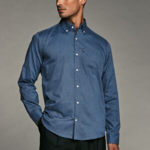 Blue Easy Care Long Sleeve Royal Oxford Single Cuff Shirt With Button Down Collar