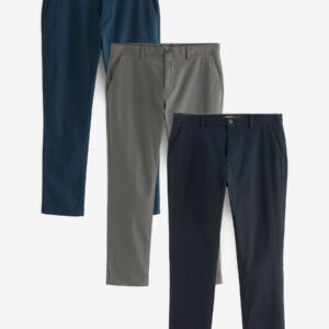 Blue,Grey,Navy Slim Fit Stretch Chinos Trousers 3 Pack