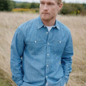 Blue Long Sleeve Chambray Denim 100% Cotton Shirt