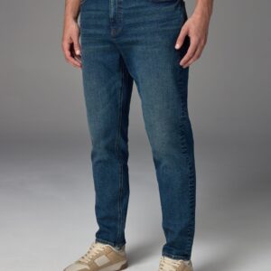 Blue Mid Regular Tapered Fit Vintage Wash Denim Jeans