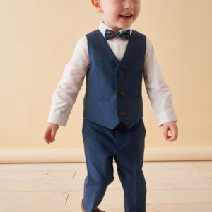 Blue Waistcoat, Shirt, Trousers & Bowtie Set (3mths-9yrs)