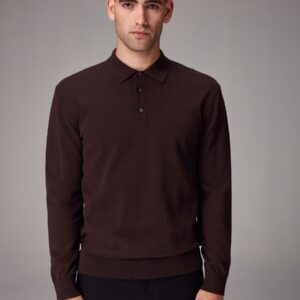 Brown Chocolate Regular Fit Knitted Long Sleeve Polo Shirt