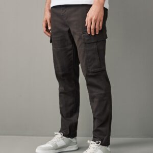 Brown Slim Fit Cotton Stretch Cargo Trousers