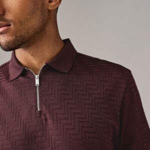 Burgundy Red Regular Fit Smart Quarter Zip Polo Shirt