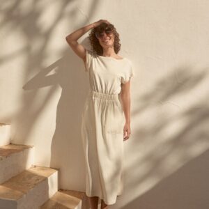 Cream 100% Cotton Summer Midi T-Shirt Dress