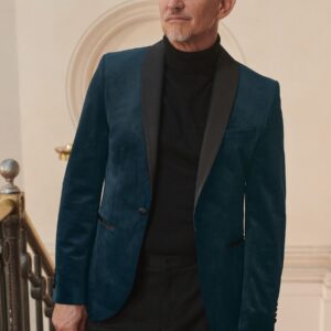 Dark Navy Blue Slim Fit Velvet Blazer