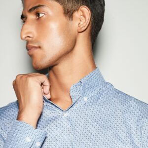 Dusky Blue Dot Print Regular Fit Easy Iron Button Down Oxford Shirt