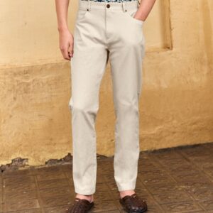 Ecru Straight Fit Textured Smart Chinos with Stretch