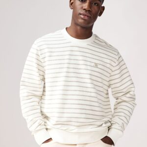 Ecru Striped Crew Textured Sweatshirt