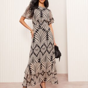Friends Like These Black Short Sleeve Chiffon Tiered Midi Dress