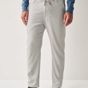 Grey Light Linen Viscose Drawstring Trousers