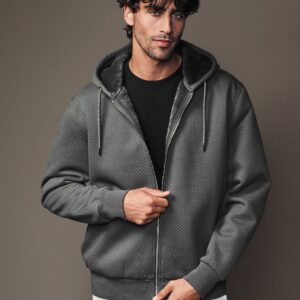 Grey Premium Textured Faux Fur Lined Zip Up Fleece