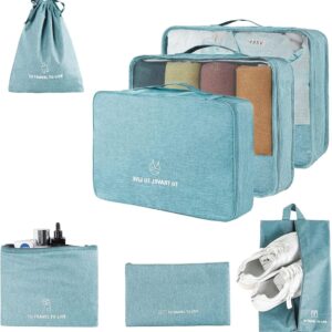 House of Quirk 7 Set Packing Cubes For Suitcases Travel Luggage Organizers With Laundry Bag,Shoe Bag And Toitetry bag,Lightweight Luggage For Carry On Suitcase (Light Blue),...