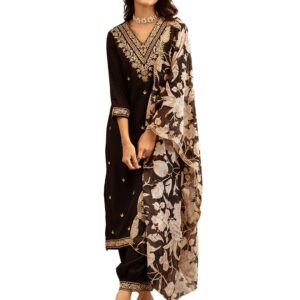 INDO ERA Women's Viscose Rayon Embroidered Straight Salwar Kurta Dupatta Set