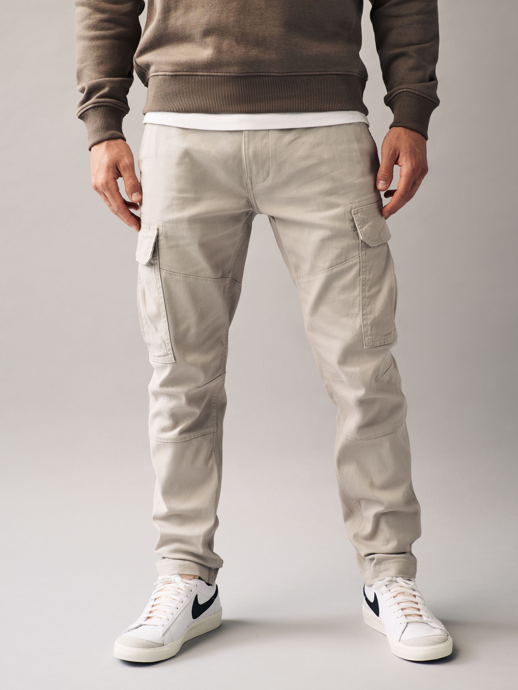 Light Stone Slim Fit Cotton Stretch Cargo Trousers