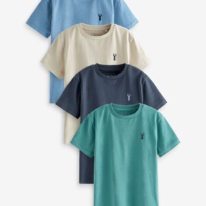 Mineral Green/Blue 100% Cotton 100% Cotton Short Sleeve Stag Embroidered T-Shirts 4 Pack (3-16yrs)