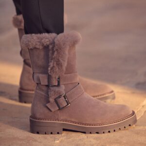 Mink Brown Forever Comfort® Faux Fur Double Buckle Ankle Boots