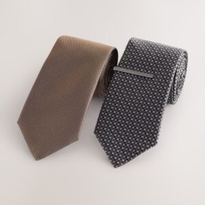 Multi Textured Ties And Tie Clips 2 Pack