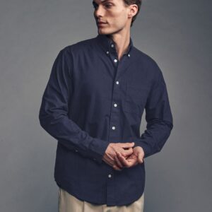 Navy Blue Brushed 100% Cotton Oxford Long Sleeve Shirt