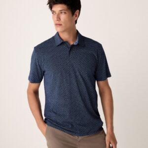 Navy Blue Geo Short Sleeve Print Polo Shirt