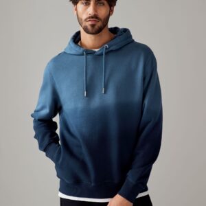 Navy Blue Ombre Dip-Dye Cotton Rich Jersey Hoodie
