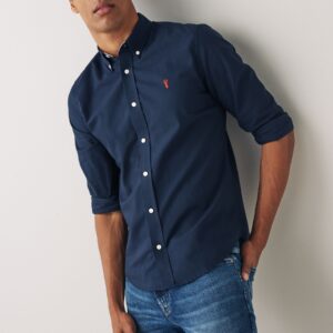 Navy Blue Regular Fit Long Sleeve Oxford Shirt