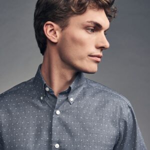 Navy Polka Dot Regular Fit Easy Iron Button Down Oxford Shirt