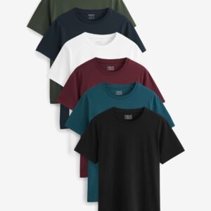Navy/ Teal/ White/ Black/ Green/ Burgundy Regular Fit Essential 100% Cotton T-Shirts 6 Pack