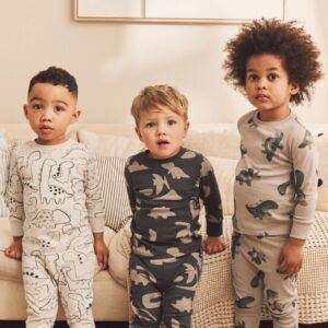 Neutral/Black Dinosaur 3 Pack Snuggle 100% Cotton Pyjamas (9mths-10yrs)