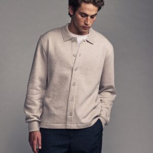 Neutral Cotton Rich Jersey Button Through Shacket