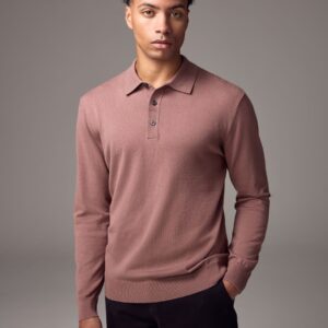 Pink Blush Regular Fit Knitted Long Sleeve Polo Shirt