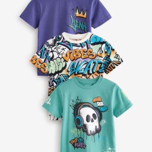 Purple/Green Regular Fit Graphic 100% Cotton Short Sleeve T-Shirts 3 Pack (3-16yrs)