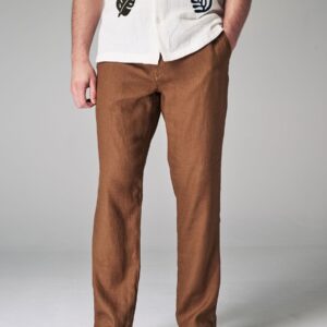 Rust Brown 100% Linen Drawstring Trousers