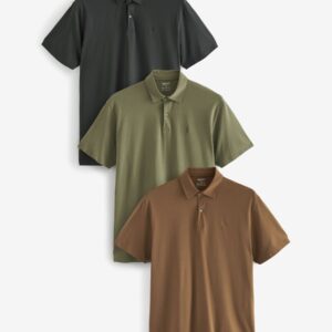Sage Green/Grey/Rust Brown Regular Fit Short Sleeve Jersey Polo Shirts 3 Pack