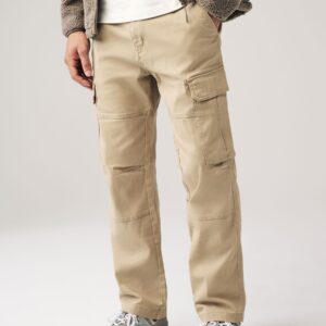 Stone Straight Fit Cotton Stretch Cargo Trousers