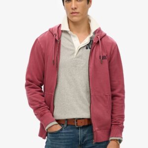 Superdry Burgundy Red Essential Logo Washed 100% Cotton Zip Hoodie