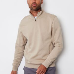 Threadbare Light Stone Quarter Zip Neck Sweatshirt