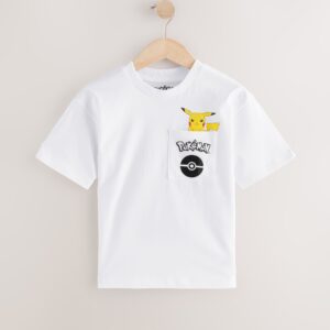 White Back Print Pokémon License Short Sleeve T-Shirt (4-16yrs)