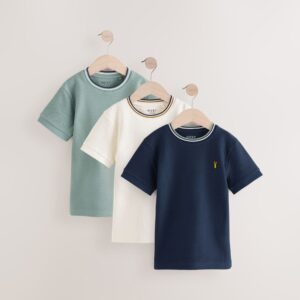 White/Blue/Green 100% Cotton Short Sleeve Textured T-Shirts 3 Pack (3-16yrs)