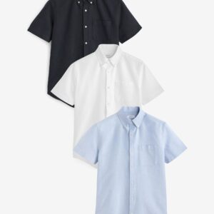 White/Blue/Navy 3 Pack 100% Cotton Short Sleeve Oxford Shirt 3 Pack